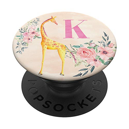 Giraffe Rose Watercolor Monogram Name Initial Letter K PopSockets PopGrip  Swappable Grip for Phones  and  Tablets