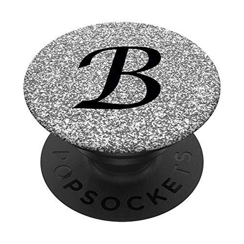 Silver Glamour Monogram Letter B Initial PopSockets PopGrip  Swappable Grip for Phones  and  Tablets