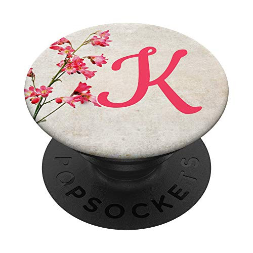 Letter K Initial Elegant Pink Floral Monogram K PopSockets Grip and Stand for Phones and Tablets