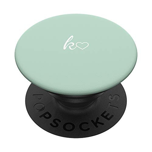 White Initial Letter K Heart Minimalist Green PopSockets PopGrip  Swappable Grip for Phones  and  Tablets