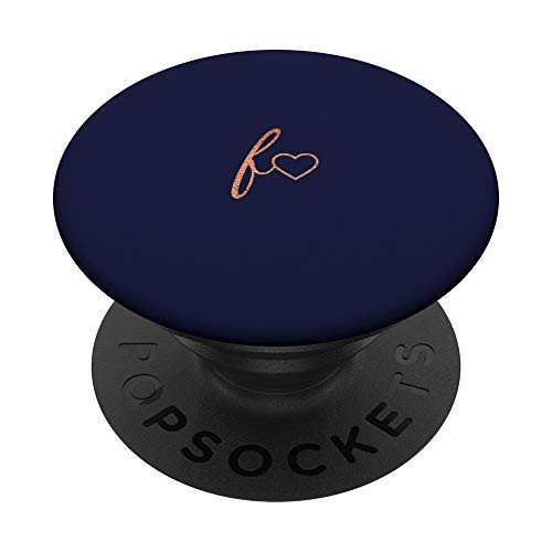 Rose Initial Letter F Heart Minimalist Navy Blue PopSockets PopGrip  Swappable Grip for Phones  and  Tablets