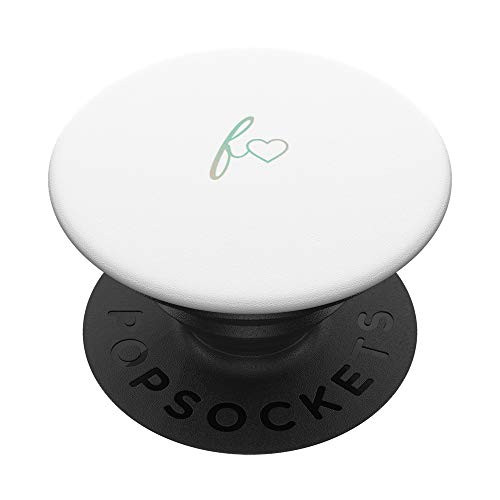 Rainbow Initial Letter F Heart Minimalist White PopSockets PopGrip  Swappable Grip for Phones  and  Tablets