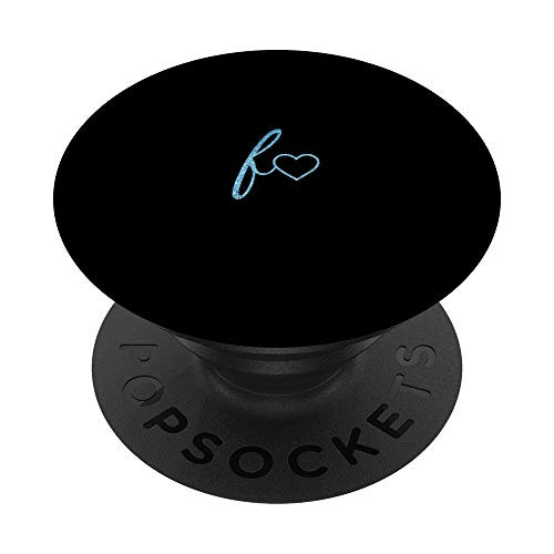 Blue Initial Letter F Heart Minimalist Black PopSockets PopGrip  Swappable Grip for Phones  and  Tablets