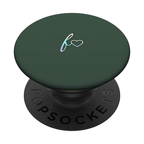Rainbow Initial Letter F Heart Minimalist Forrest Green PopSockets PopGrip  Swappable Grip for Phones  and  Tablets