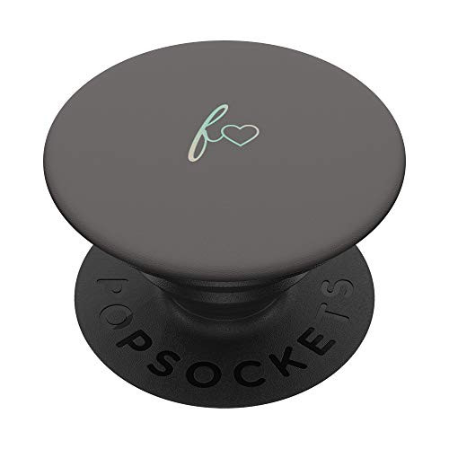 Rainbow Initial Letter F Heart Minimalist Gray PopSockets PopGrip  Swappable Grip for Phones  and  Tablets