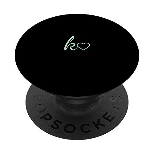 Rainbow Initial Letter K Heart Minimalist Black PopSockets PopGrip  Swappable Grip for Phones  and  Tablets