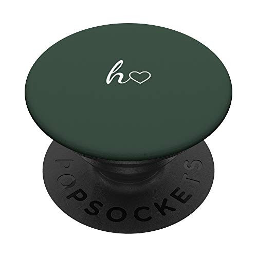 White Initial Letter H Heart Minimalist Forrest Green PopSockets PopGrip  Swappable Grip for Phones  and  Tablets