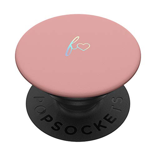 Rainbow Initial Letter F Heart Minimalist Rose PopSockets PopGrip  Swappable Grip for Phones  and  Tablets