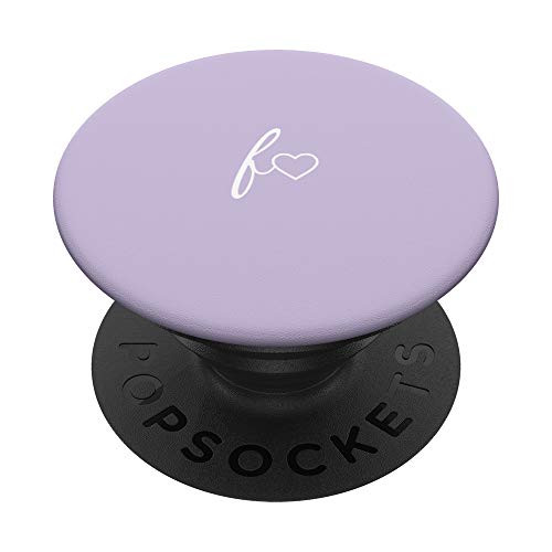 White Initial Letter F Heart Minimalist Light Pastel Purple PopSockets PopGrip  Swappable Grip for Phones  and  Tablets