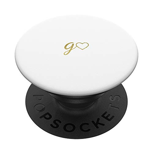 Yellow Initial Letter G Heart Minimalist White PopSockets PopGrip  Swappable Grip for Phones  and  Tablets