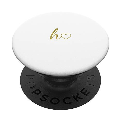 Yellow Initial Letter H Heart Minimalist White PopSockets PopGrip  Swappable Grip for Phones  and  Tablets