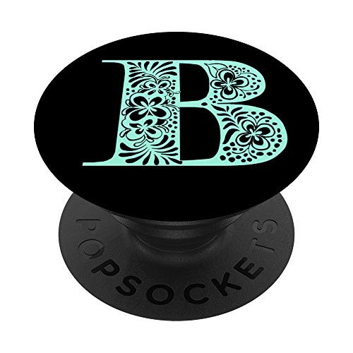 Mint Green Floral Monogram Letter B PopSockets PopGrip  Swappable Grip for Phones  and  Tablets