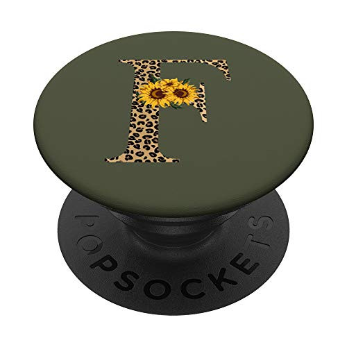 Leopard Animal Print Monogram Letter F Dark Olive Green PopSockets PopGrip  Swappable Grip for Phones  and  Tablets