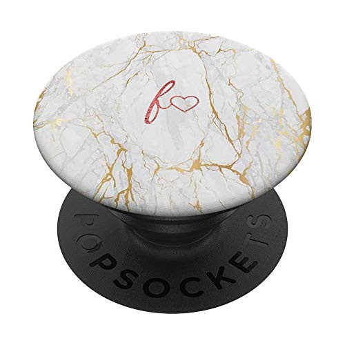 Red Initial Letter F Heart Minimalist Yellow White PopSockets PopGrip  Swappable Grip for Phones  and  Tablets
