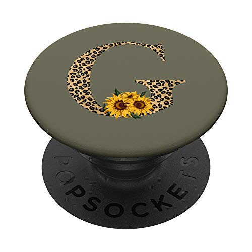 Leopard Animal Print Monogram Letter G Olive Green PopSockets PopGrip  Swappable Grip for Phones  and  Tablets