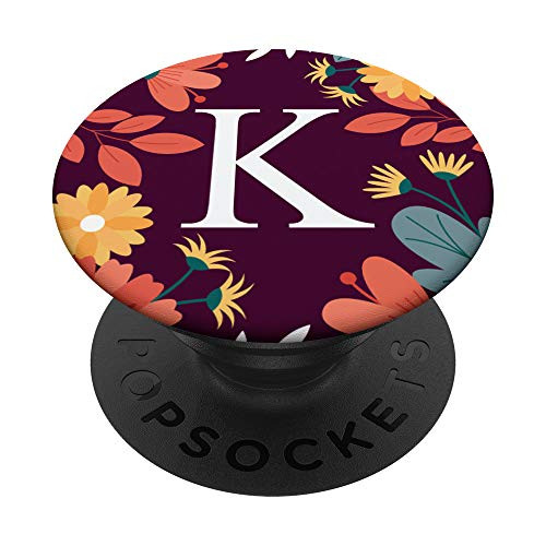 Initial Letter K Monogram Floral Flower Personalized Gifts PopSockets Grip and Stand for Phones and Tablets