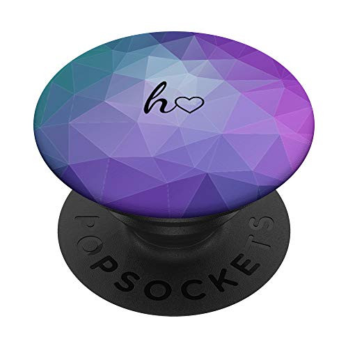 Black Initial Letter H Heart Minimalist Teal Purple Polygon PopSockets PopGrip  Swappable Grip for Phones  and  Tablets