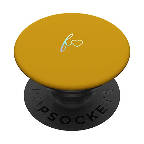 Rainbow Initial Letter F Heart Minimalist Orange PopSockets PopGrip  Swappable Grip for Phones  and  Tablets