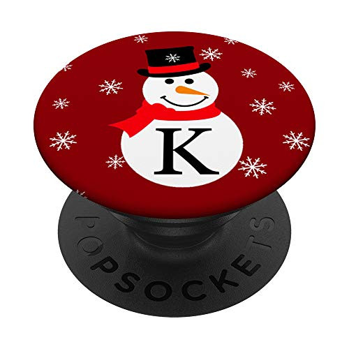Winter Snowman Monogram Letter K Initial Gift _ Red PopSockets PopGrip  Swappable Grip for Phones  and  Tablets