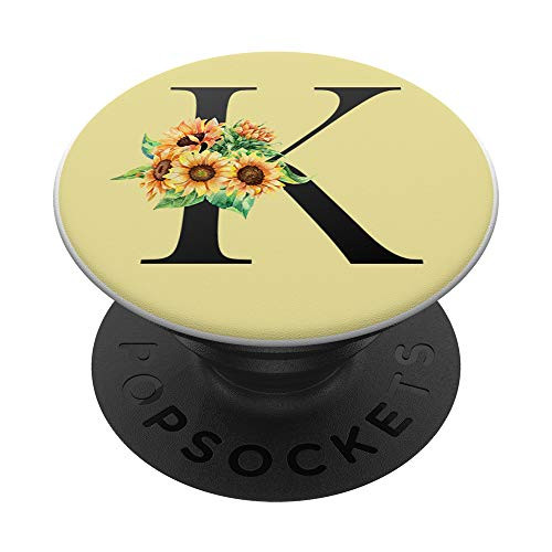 Alphabet Personalized Floral Sunflowers K Initial Letter PopSockets PopGrip  Swappable Grip for Phones  and  Tablets