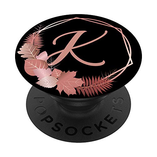 Letter K Initial Geometric Autumn Leaf Monogram PopSockets PopGrip  Swappable Grip for Phones  and  Tablets