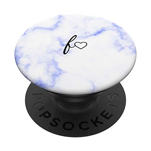 Black Initial Letter F Heart Minimalist Blue White PopSockets PopGrip  Swappable Grip for Phones  and  Tablets