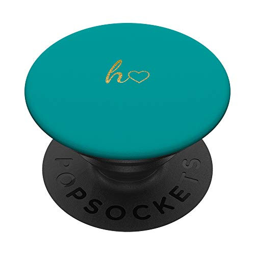 Yellow Initial Letter H Heart Minimalist Teal PopSockets PopGrip  Swappable Grip for Phones  and  Tablets
