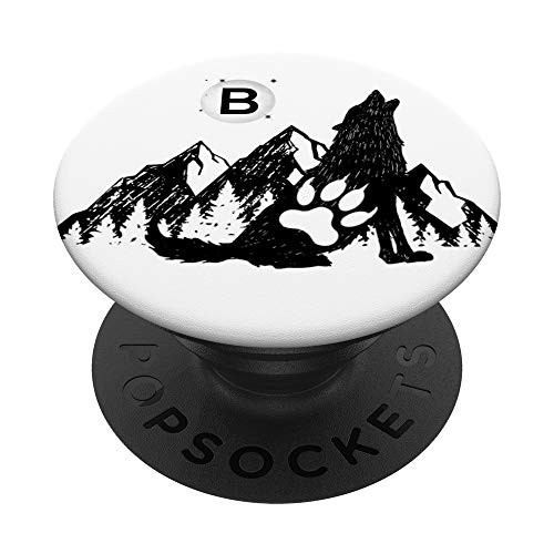 Cute Wolf Black  and  White Paw Print Letter B Initial Monogram PopSockets PopGrip  Swappable Grip for Phones  and  Tablets