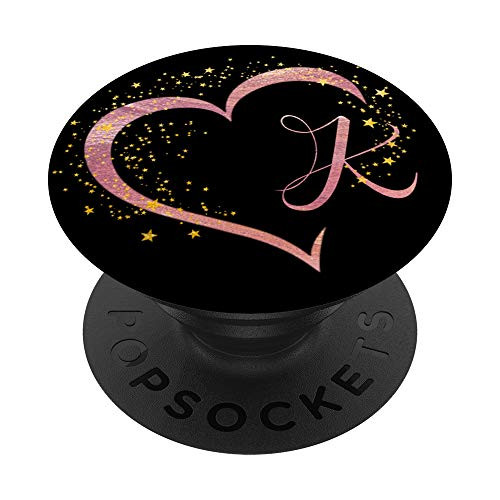 Letter K Initial Rose Pink Heart Monogram PopSockets PopGrip  Swappable Grip for Phones  and  Tablets