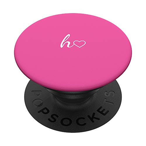 White Initial Letter H Heart Minimalist Pink PopSockets PopGrip  Swappable Grip for Phones  and  Tablets