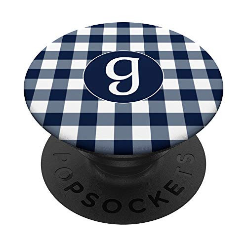 Letter G Initial Navy Blue  and  White Gingham Buffalo Plaid PopSockets PopGrip  Swappable Grip for Phones  and  Tablets