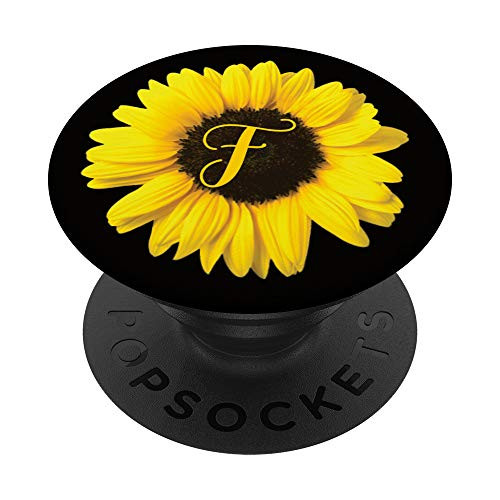 Cute Yellow Sunflower Flower Monogram with Letter F PopSockets PopGrip  Swappable Grip for Phones  and  Tablets