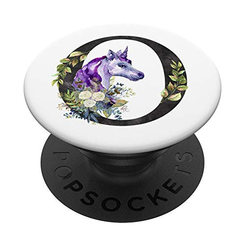 Initial Letter O Flowers Unicorn Watercolor Monogram _ O PopSockets Grip and Stand for Phones and Tablets