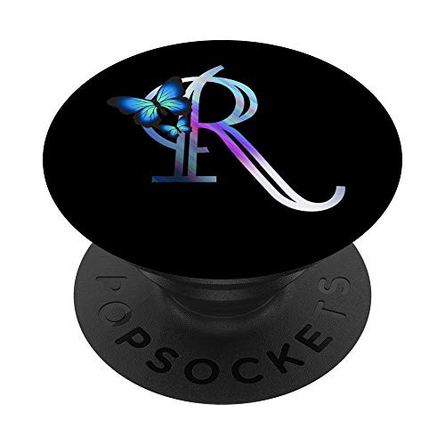 Initial letter R Butterfly Monogram Personalized PopSockets Grip and Stand for Phones and Tablets