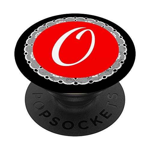 Red Pop Letter Monogram O Phone Stand White Initial Lace PopSockets Grip and Stand for Phones and Tablets