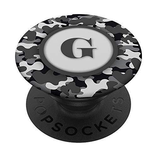 Black Camo Camouflage Initial Letter G Black Camo PopSockets PopGrip  Swappable Grip for Phones  and  Tablets