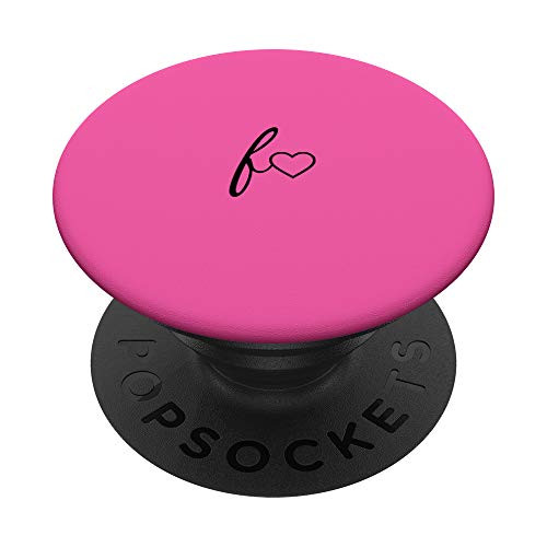 Black Initial Letter F Heart Minimalist Pink PopSockets PopGrip  Swappable Grip for Phones  and  Tablets