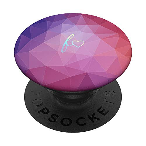 Rainbow Initial Letter F Heart Minimalist Purple Polygon PopSockets PopGrip  Swappable Grip for Phones  and  Tablets