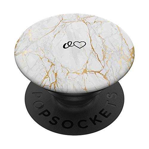 Black Initial Letter O Heart Minimalist Yellow White PopSockets PopGrip  Swappable Grip for Phones  and  Tablets