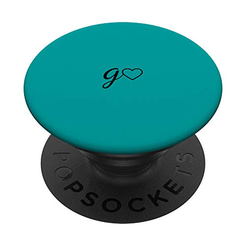 Black Initial Letter G Heart Minimalist Teal PopSockets PopGrip  Swappable Grip for Phones  and  Tablets