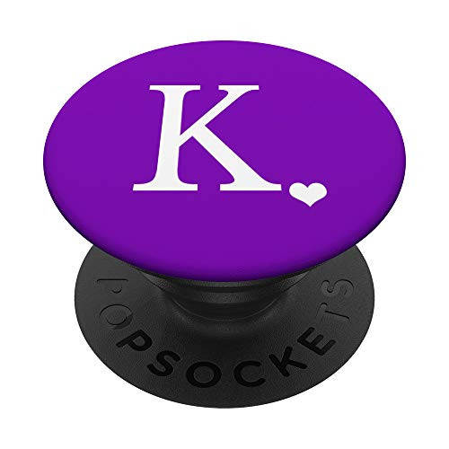 White Initial Letter K Heart Monogram On Purple PopSockets PopGrip  Swappable Grip for Phones  and  Tablets