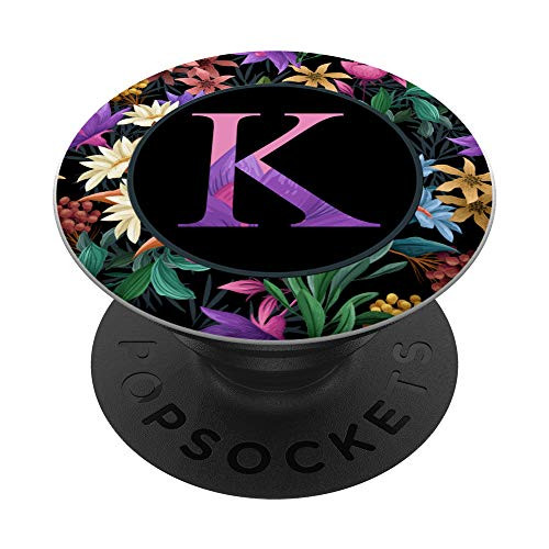 Exotic Floral Monogram K Tropical Flower Initial Letter PopSockets PopGrip  Swappable Grip for Phones  and  Tablets