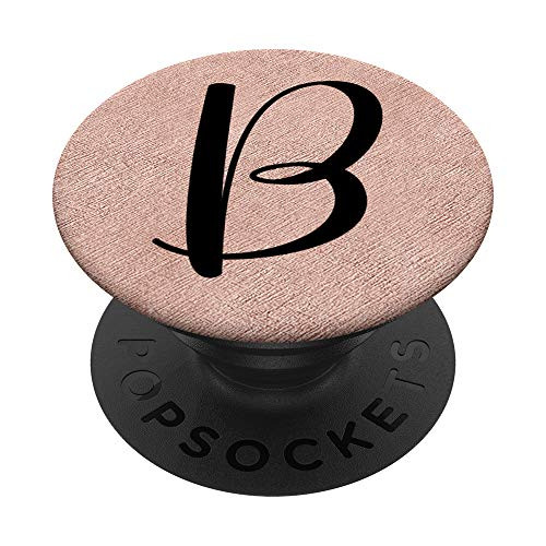Blush Rose Pink Black Letter B Initial Monogram B Girls Gift PopSockets Grip and Stand for Phones and Tablets