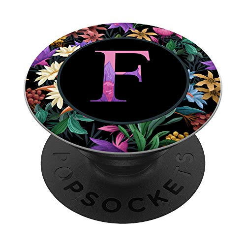 Personalized Girly Floral Monogram F Tropical Initial Letter PopSockets PopGrip  Swappable Grip for Phones  and  Tablets