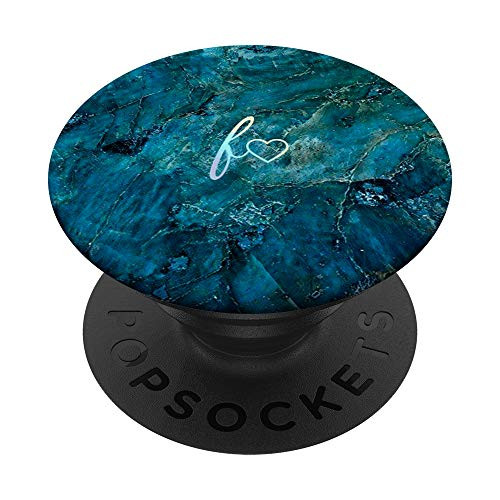 Rainbow Initial Letter F Heart Minimalist Blue PopSockets PopGrip  Swappable Grip for Phones  and  Tablets