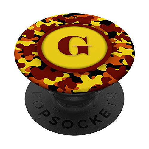 Orange Camo Camouflage Initial Letter G Orange Camo PopSockets PopGrip  Swappable Grip for Phones  and  Tablets