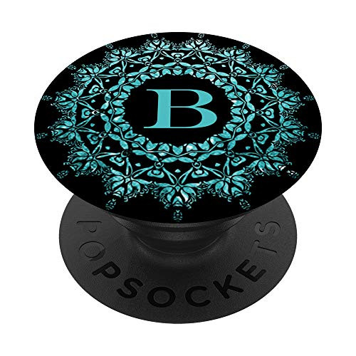 Cell Phone Pop Out Grip Holder_Teal Mandala Black Monogram B PopSockets Grip and Stand for Phones and Tablets