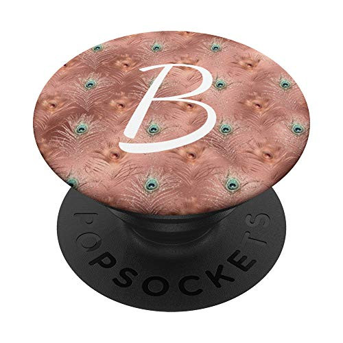 Peacock Gifts For Peacock Lovers Phone Grip White Letter B PopSockets Grip and Stand for Phones and Tablets