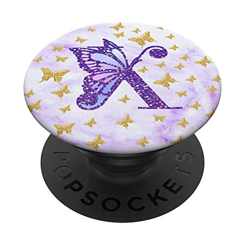 Purple Monogram Letter K Initial Butterfly Capital Alphabet PopSockets PopGrip  Swappable Grip for Phones  and  Tablets