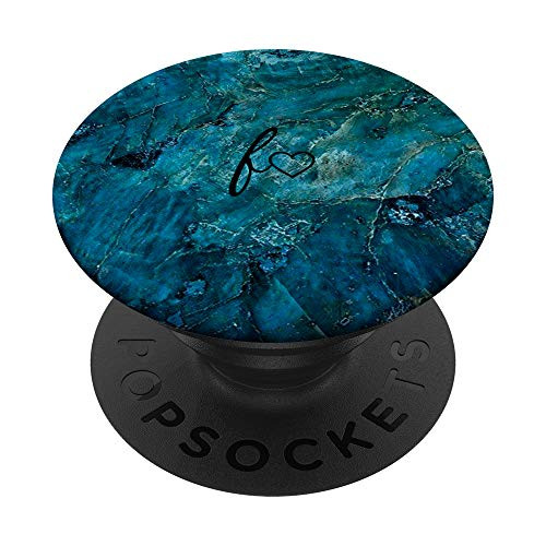 Black Initial Letter F Heart Minimalist Blue PopSockets PopGrip  Swappable Grip for Phones  and  Tablets
